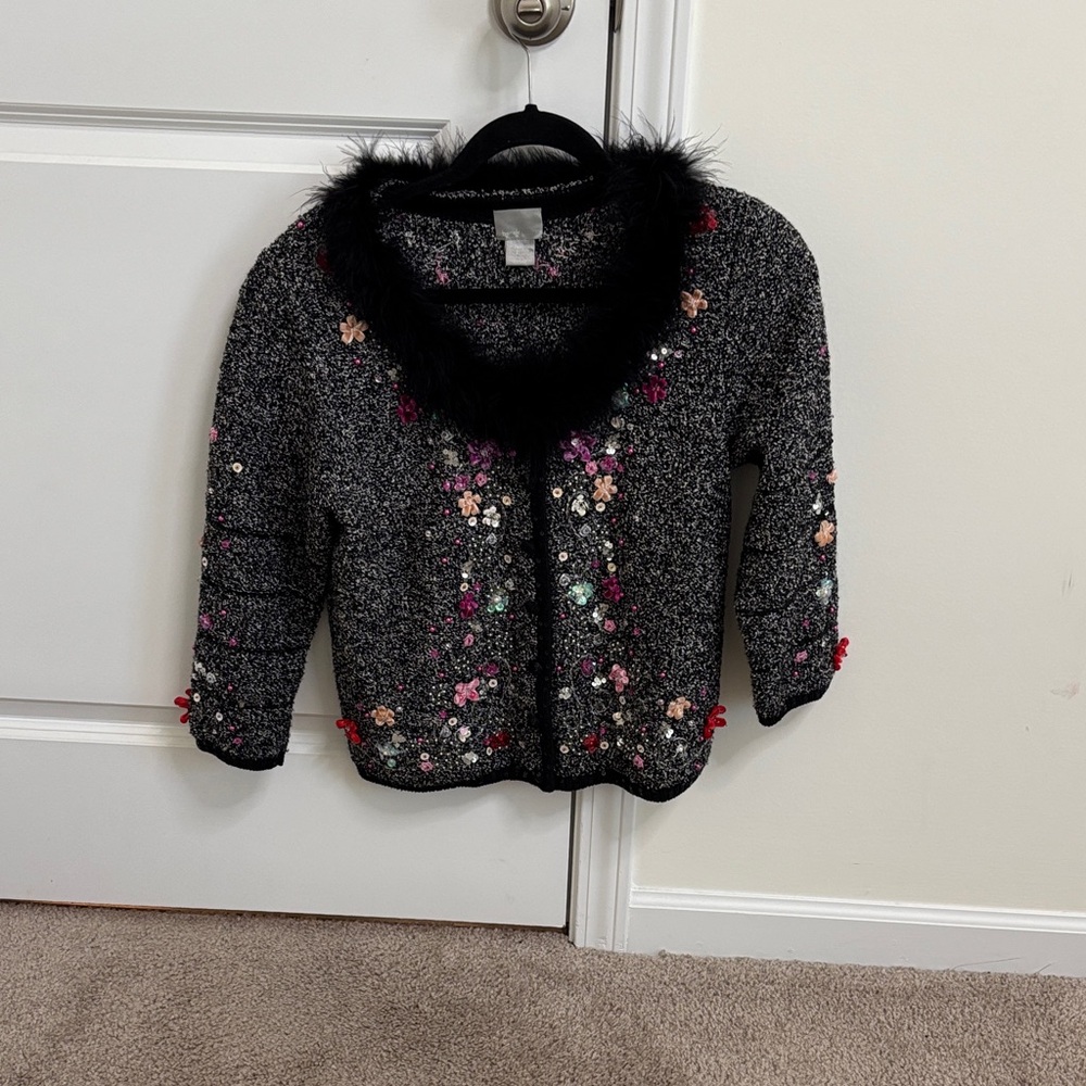 Berek Jacket with Black Faux Fur and Floral Accents